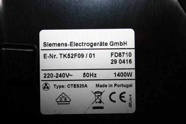 Type plaatje Siemens koffiezetter
